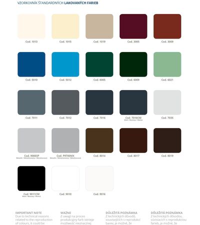 Vzorník standardních barev bez příplatku | Vzorníky barev a povrchů
